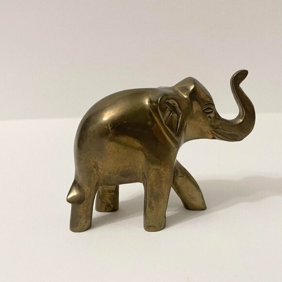 Vintage Brass Elephant Figure 3.5 Inch Long Trunk Up Figurine - Picture 6 of 16